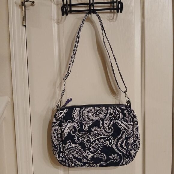 Vera Bradley Handbags - Vera Bradley Navy and White Paisley Crossbody Bag Adjustable Strap